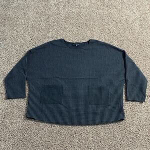 Kozan Sweater Womens Medium Black Gray Striped Textured Long Sleeve Pullover Top